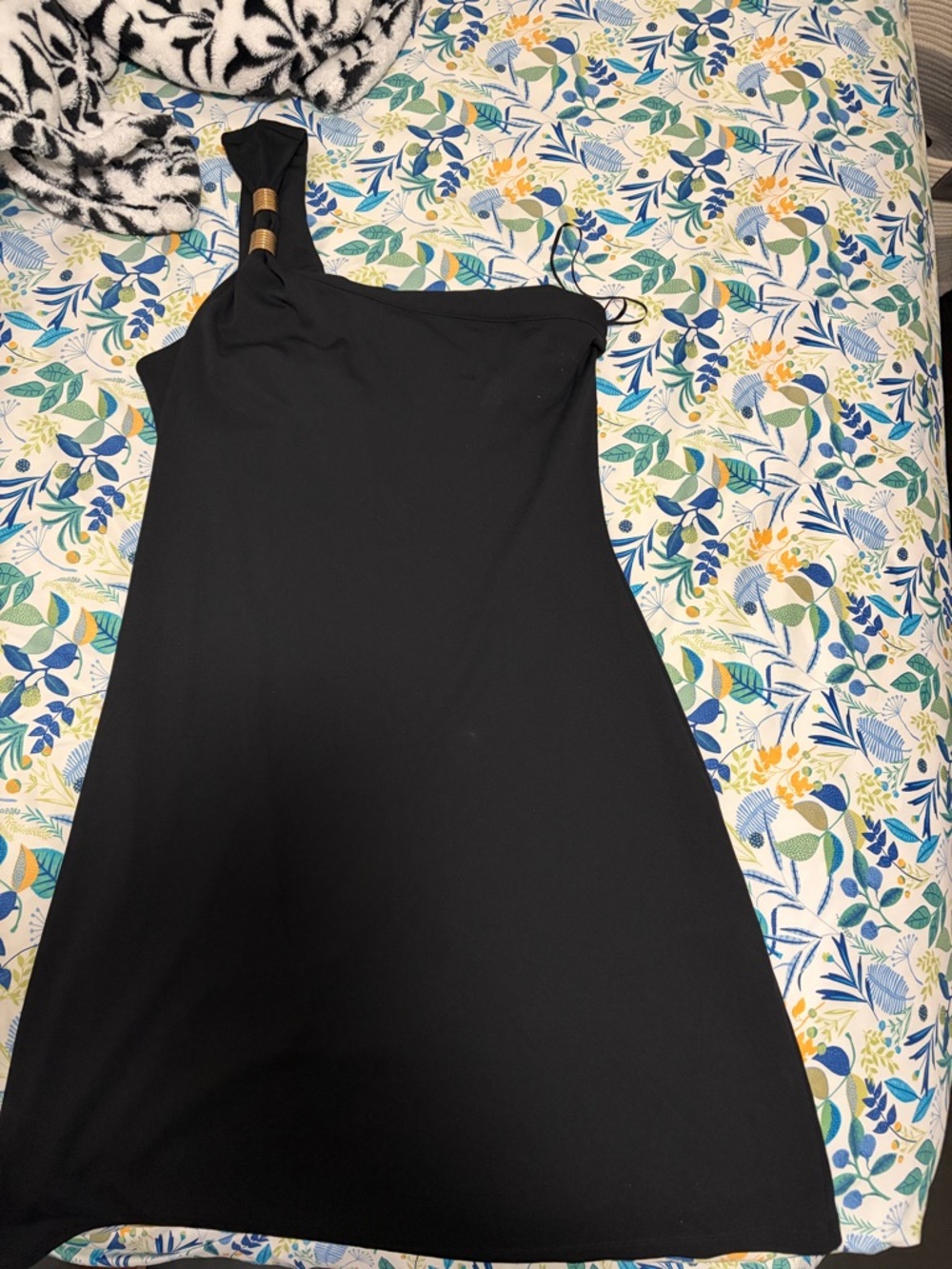 Express Black One-Shoulder Dress with Gold Accent